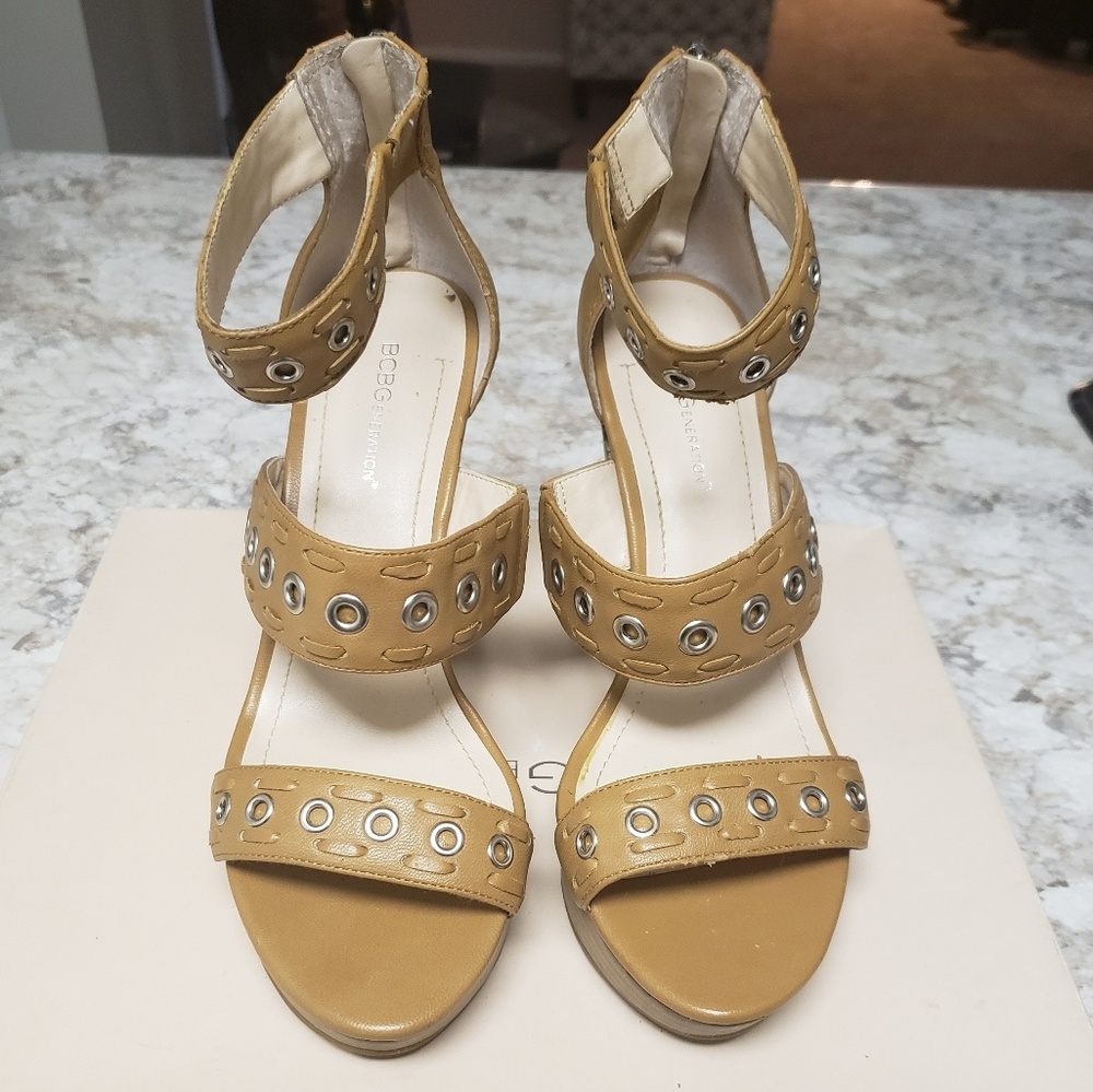 BCBG Tan Wedges